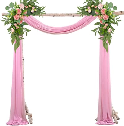 Lichtroze Transversale Behangdecoratie 75 x 800 cm, Bruiloftsgordijnen met 22m Satijnen Lint, Transparante Achtergrond voor Bruiloft en Decoratie