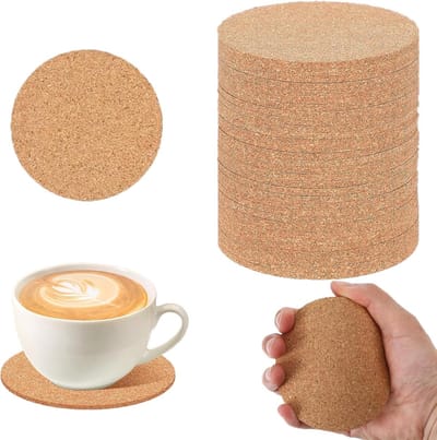 Ronde kurken onderzetters 10 cm - Set van 20 herbruikbare coasters voor drankjes, koffie en thee in keuken, bar en restaurant