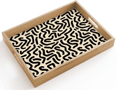 Dienblad hout 40x30 cm - Schootdienblad - Abstract - Lijnen - Zwart - Borrelplank rechthoek - Plateau dienbladen