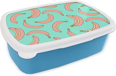 Broodtrommel Blauw - Lunchbox - Brooddoos - Roze - Banaan - Fruit - Patronen - 18x12x6 cm - Kinderen - Jongen