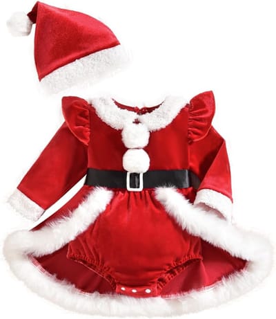 Baby Romper Kerst Outfit Kostuum voor 1-18 Maanden met Hoedje - Perfect voor Eerste Kerstmis, Feestelijke Kleding en Baby Kostuums