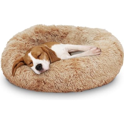 Peaceful Pooch M - pluizig hondenbed - 76cm diameter - opvouwbaar - in verschillende maten. Kattenbed - wasbaar - uitneembare vulling - ontspant gewrichten en spieren - anti-slip noppenbodem
