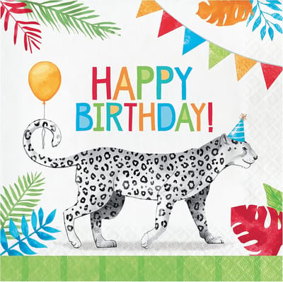 Servetten - happy birthday - panter - 16 stuks - 33x33cm