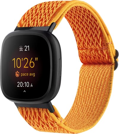By Qubix - Compatible Fitbit bandje - geschikt voor Fitbit Versa 3/4 & Sense 1/2 Nylon loop bandje - Oranje Smartwatchbandje bandje Armband Polsband Strap Band Watchband