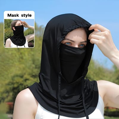 Dames Zomer Kap - Volledige Gezichts- en Nekbedekking, Ademend & Draagbaar, Lichtgewicht Sjaal voor Buitenactiviteiten, Casual Draagbare Kap Masker, Zonwerende Hoodie zwart