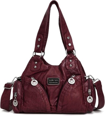 Vintage Leren Handtas voor Vrouwen, Retro Schoudertas met Veel Vakken, Ideaal voor Moeders en Punkstijl