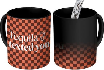 Magische Mok - Foto op Warmte Mokken - Koffiemok - Tequila texted you - Glas - Vierkanten - Oranje - Magic Mok - Beker - 350 ML - Theemok - Mok met Tekst