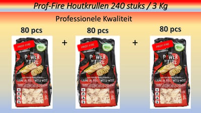 Prof-Fire - 240 Aanmaakwokkels - Houtkrullen Voordeelpakket (3kg) - Professionele Kwaliteit - Milieu Vriendelijk - Co2 Neutraal - Lange Brandduur - Milieu & Eco Vriendelijk - Houtwol - Aanmaakwokkels -