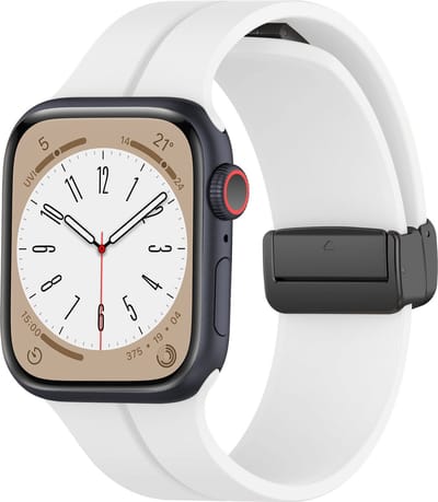 Strap-it Magnetische Siliconen band - Geschikt voor Apple Watch bandje - Series 1/2/3/4/5/6/7/8/9/10/11/SE/SE2/SE3 - Wit - Siliconen bandje met D-buckle sluiting - iWatch sportbandje voor maat: 38 / 40 / 41 / 42mm