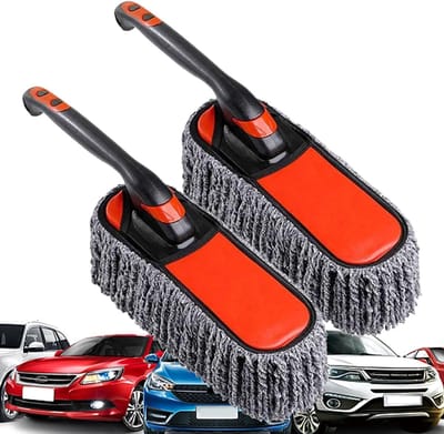 Microfiber Autoduster - Stofverwijderaar Set - Auto Onderhoud - Ergonomisch Handvat - 2 Stuks - Grijs