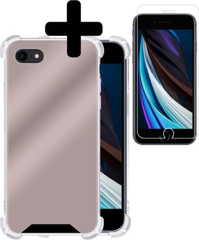 Hoesje - Met Screenprotector - Geschikt voor Apple iPhone SE (2022) - Sterk & Shockproof - Siliconen Case - Back Cover - Telefoon Hoes - Shock Proof - Telefoonhoesjes - Rosé goud