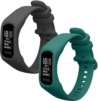 kwmobile 2x horlogebandjes geschikt voor Garmin vivosmart 5 / Smart 5 bandje - Smartwatch bandjes van TPU - Activity tracker horloge band in donkergrijs / groen