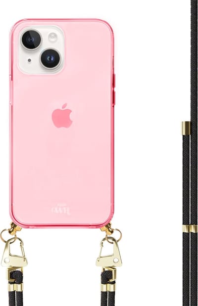xoxo Wildhearts silicone case met koord - Roze telefoonhoesje met koord - telefoonketting - Black & Gold - Cord Case - geschikt voor Apple iPhone 13 - Zwart koord