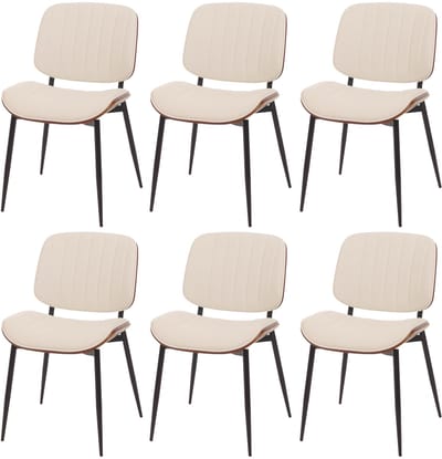 Set van 6 eetkamerstoelen MCW-O44, keukenstoel, gebogen hout, kunstleer, Öko-Tex MVG ~ walnootlook, wit