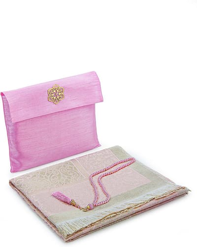 Gebedskleed met tas - Islamitisch tapijt - Spirituele reflectie - Inclusief gebedskralen - 117 x 67 cm - Roze