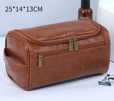 WiseGoods Premium Vintage Toilettas Voor Heren - Kunstleer Travel Organizer Met Ophanghaak - Toiletzak - Toilettassen - Bruin