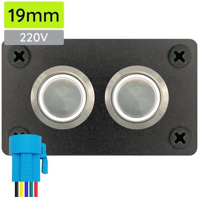 ProRide Metalen Pulsschakelaar 220V OFF-(ON) - Tweevoudig inbouwpaneel - 19mm - IP67 - LED indicatie Wit
