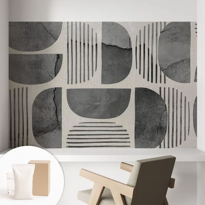 Coloray Behang - Geometrische vormen Behangrol - 104x70 cm - Grijs Behang - Voor liefhebbers van modern design - Behang Voor op kantoor, voor de woonkamer, voor de hal - Vliesbehang Abstractie