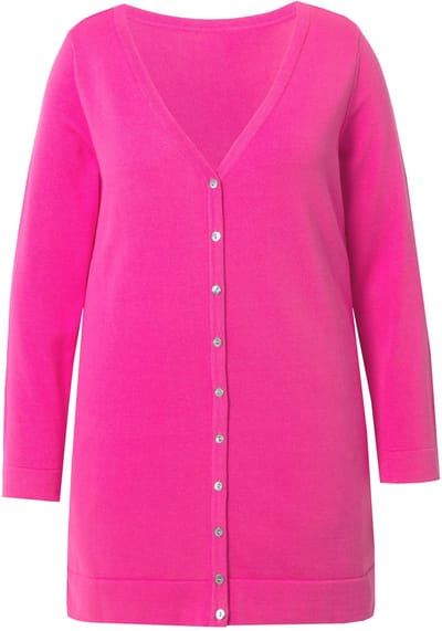 Ulla Popken - Dames - Lang vest V-hals lange mouw Pima Cotton - Magenta - Maat 42+