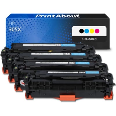 PrintAbout huismerk Toner 305X (CE410X) 4-kleuren Multipack Hoge capaciteit Geschikt voor HP