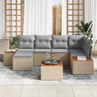 vidaXL - Tuinbank - Set - 7 - st - 6-Aantal - zitplaatsen - Beige - en - Lichtgrijs