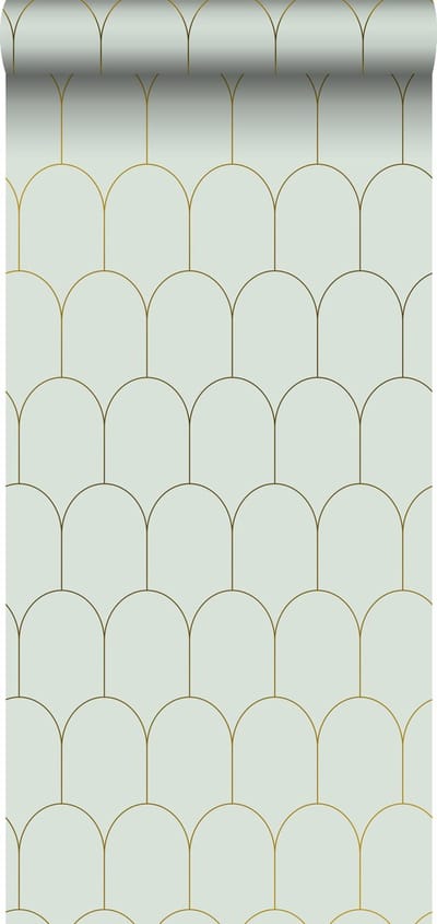 ESTAhome behang art deco motief mintgroen en goud - 53 cm x 10.05 m - 139202