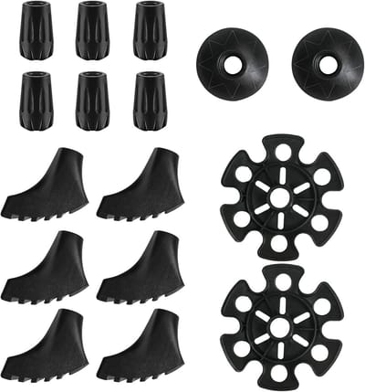 SnelShoppen - Trekkingstokken Vervangkoppen Set - 6 Hooivormige + 6 Diamant Vervangkoppen + 2 Sneeuwstokken + 2 Modderstokken - Ideaal voor Wandelen,