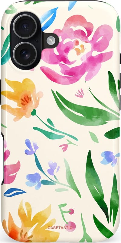 Casetastic hoesje geschikt voor Apple iPhone 17 - MagSafe - Dubbellaagse bescherming - Waterflora - Fashion Case - Wit Groen Roze Geel