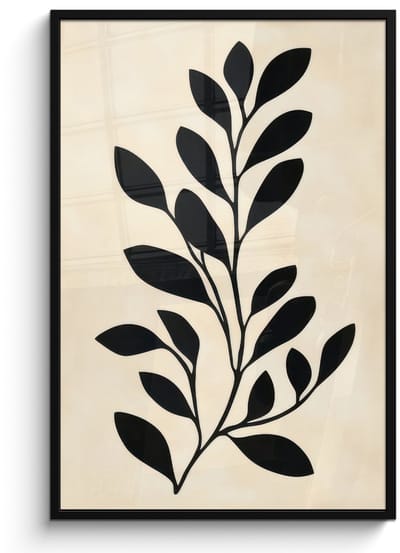 Poster in lijst - Fotolijst 80x120 cm - Posters - Minimalistisch - Tak - Bladeren - Zwart - Posterlijst zwart - Decoratie - Wanddecoratie woonkamer - Muurdecoratie slaapkamer