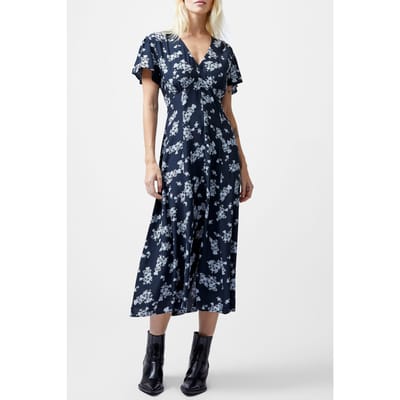 French Connection Raquel S/s V Nk Dress Navy Maat: 6 | Midi Jurken Outlet | Dames | Blauw