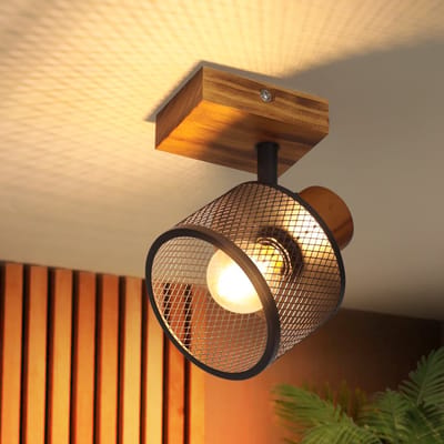NETTLIFE - Plafondstraler 1 Lichts Vintage - Houten Plafondlamp E14 - Zwart Metalen Wandstraler - Verdraaibaar Industri毛el Ontwerp - Geschikt Voor Gang Keuken Woonkamer - Zonder Lichtbron