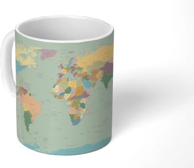 Mok - Koffiemok - Wereldkaart - Realistisch - Kaart - Mokken - 350 ML - Beker - Koffiemokken - Theemok