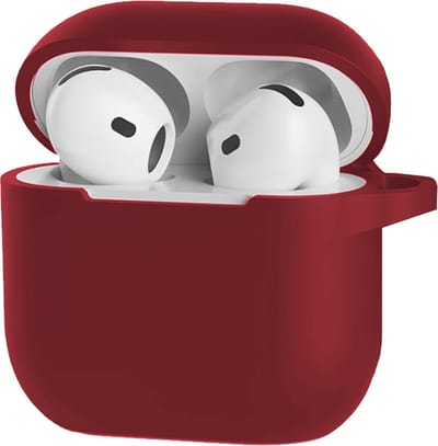 Hoesje - Geschikt voor Apple AirPods 4 - Siliconen Hoes met Clip - Silicone Case Cover - Donkerrood