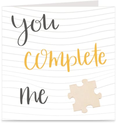 YOU COMPLETE ME | lieve kaart / wenskaart met envelop | met houten puzzelstukje