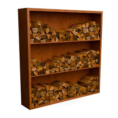 Egura cortenstaal Houtopslag 3 vakken met achterwand L200 x B38,5 x...