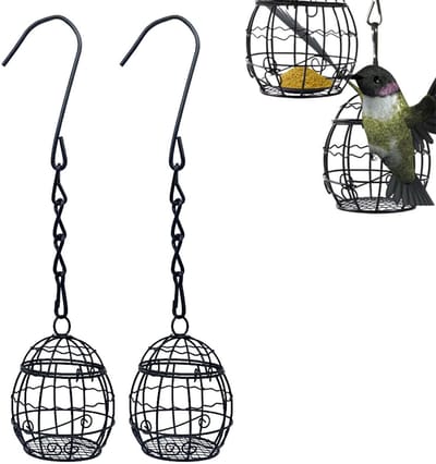 2-stuks vogelvoeder - Vogelvoeder - Vogelvoeder voor buiten - Metalen vetbolvoeder - Met haak - Hangende vogelvoeder - Geschikt voor ramen, balkons, dakranden, boomtakken, buiten, tuinen, enz. - Zwart