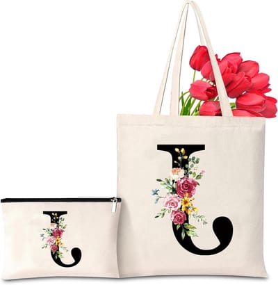 Allecto Plus - Gepersonaliseerde katoenen tas met initialen voor dames - Boodschappentas en make-uptas - Cadeau-idee voor verjaardag en bruiloft