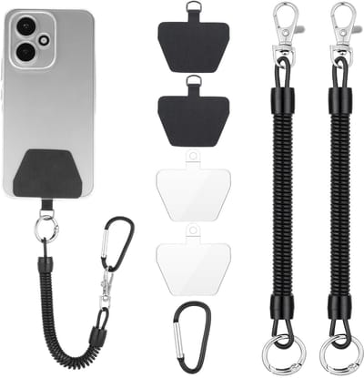 Dailygoods- Telefoonband met spiraalkabel - Telefoonkoord universeel - Diefstalbeveiliging - Antidrop - Karabijnhaak - Maximale uittreklengte 90 cm