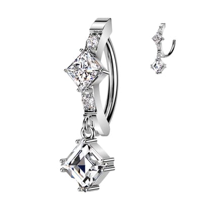 Piercing steentjes met center diamand shape en hangertje - zilver - LMPiercings