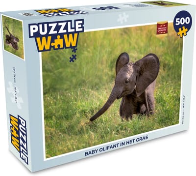 Puzzel Baby olifant in het gras - Legpuzzel - Puzzel 500 stukjes