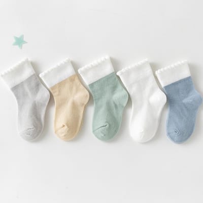 Lot de 5 paires de chaussettes bébé 0-2 ans, en coton uni et coloré, pour enfants (filles, garçons et tout-petits). 0-6M(XS) beige