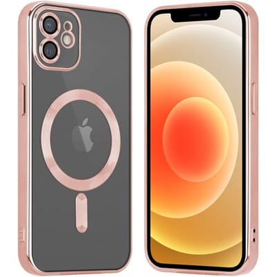 Coverzs telefoonhoesje geschikt voor Apple iPhone 12 Magneet hoesje met camera cover - magnetisch hoesje - roségoud