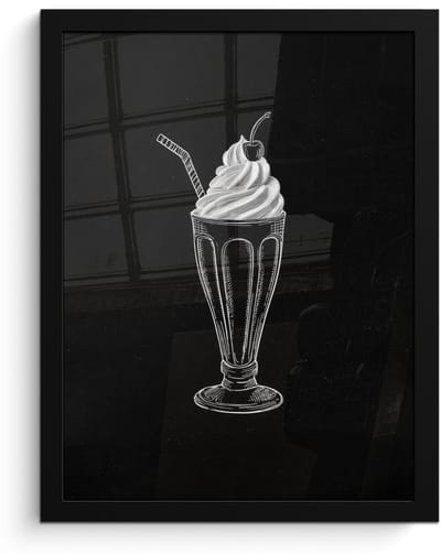 Poster in lijst - Fotolijst 30x40 cm - Posters - Ijscoupe - Kers - Krijtstijl - Slagroom - Posterlijst zwart - Decoratie - Wanddecoratie woonkamer - Muurdecoratie slaapkamer