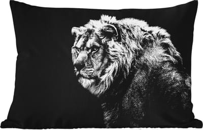 Buitenkussens - Tuin - Leeuw - Portret - Wilde dieren - Zwart - Wit - 50x30 cm