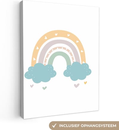 Canvas kinderen - Canvas schilderij kinderen - Regenboog - Hartje - Stippen - Design - Kinderen - Decoratie voor kinderkamers - Slaapkamer decoratie - 30x40 cm