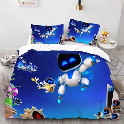 Astro Bot Schattige Cartoon Beddengoed Collectie Dekbed Collectie Eenpersoons Tweepersoons Bed King Size Bed Collectie Slaapkamer Jongens Volwassenen Dekbedovertrek Kussensloop 140X200cm-2pcs