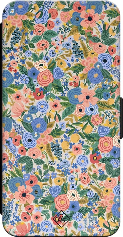 Casimoda® bookcase - Geschikt voor iPhone 16 - Hoesje met pasjeshouder - Blue Gardens - Blauw - Kunstleer