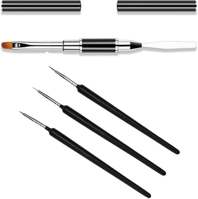 Set van 4 Dubbelzijdige Poly Gel Borstels en Picker voor Acryl Nagelverlenging, RVS Nageltools voor Professionele Manicure en Nail Art