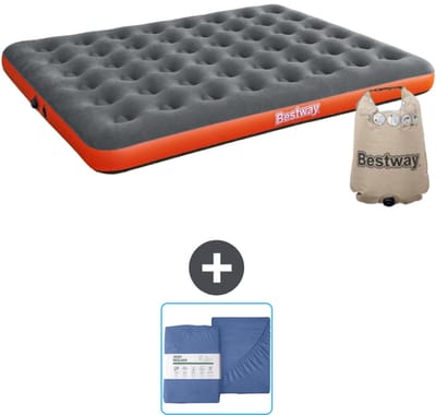Bestway luchtbed - 2-Persoons - 152 x 203 x 22 cm - Grijs/Oranje - Inclusief en Hoeslaken