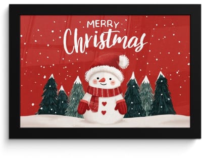 Poster in lijst - Fotolijst 30x20 cm - Posters - Kerstgroet - Sneeuw - Rood - Posterlijst zwart - Decoratie - Wanddecoratie woonkamer - Muurdecoratie slaapkamer - Kerstversiering - Kerstdecoratie voor binnen - Kerstmis